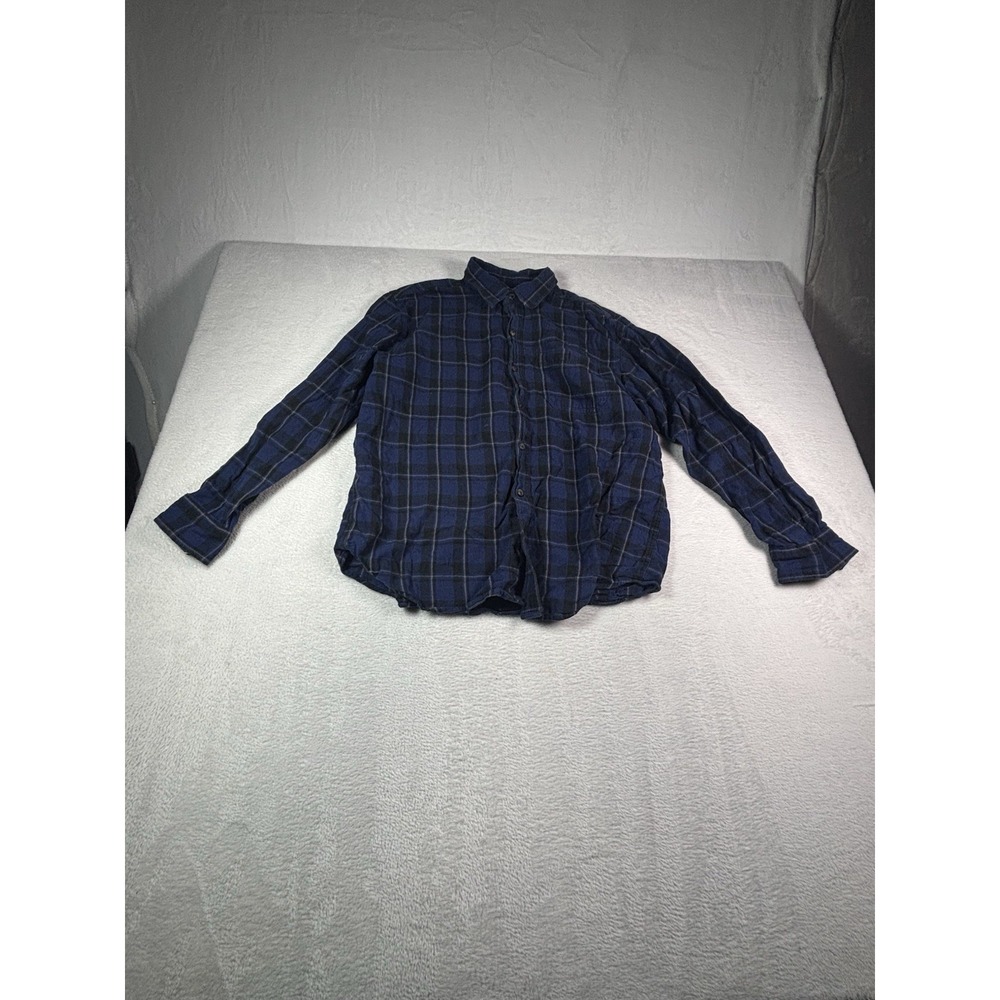 Blue Mountain Mens Long Sleeve Plaid Flannel Shirt Blue Size Large Regular Fit